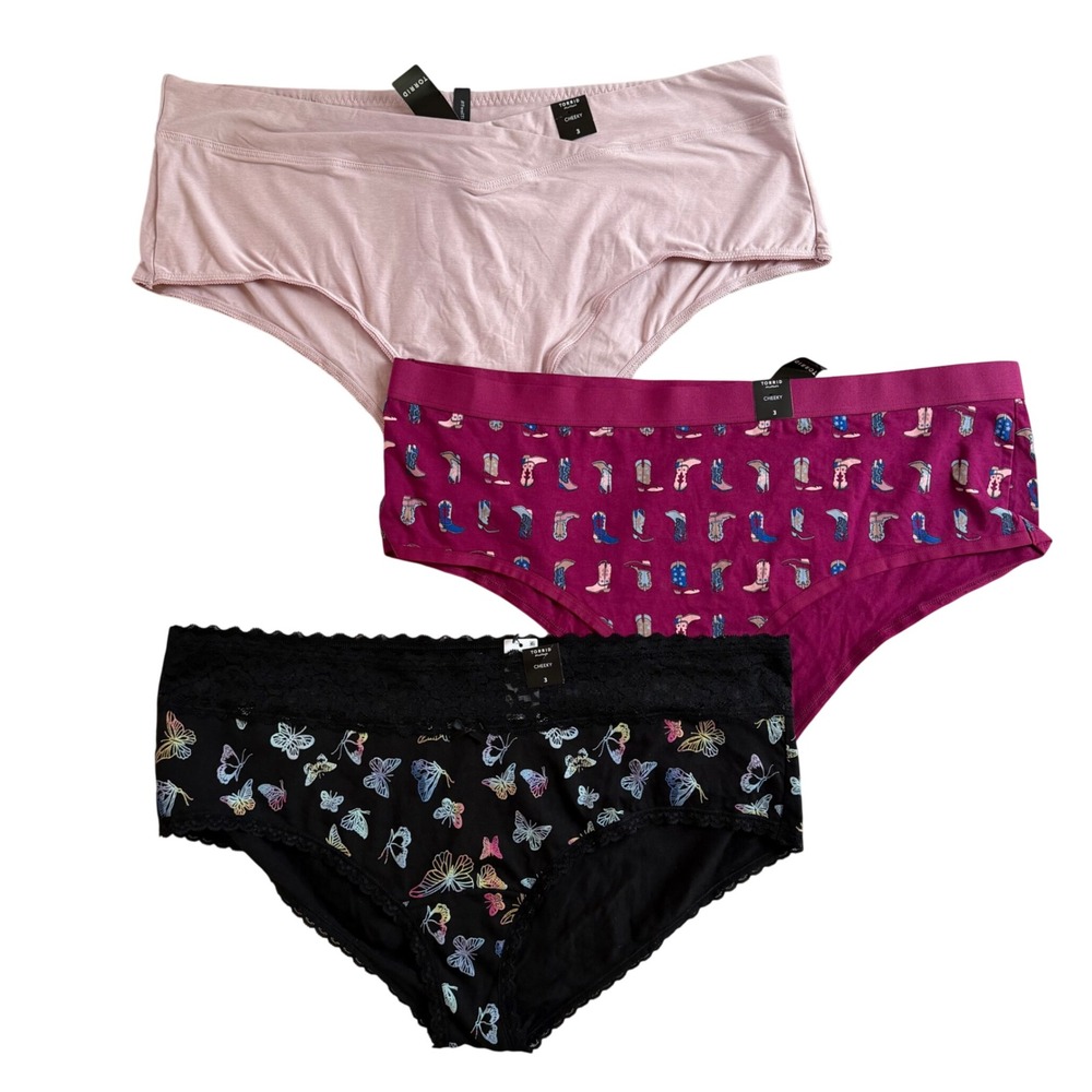 Torrid Curve Cheeky Panties 3 Pack Size 3 3X Butterfly Cowboy Boot Pink Black